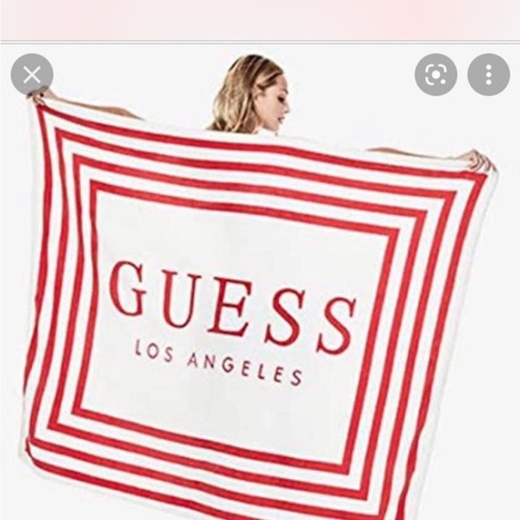 Guess Red and White Striped Blanket - Picture 1 of 3
